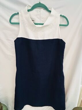 Sara Campbell Sleeveless Colorblock Shift Dress - White and Navy